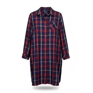 Tommy Hilfiger Cotton Red White Blue Rollup Sleeve Oversized Shirt Dress Size SP